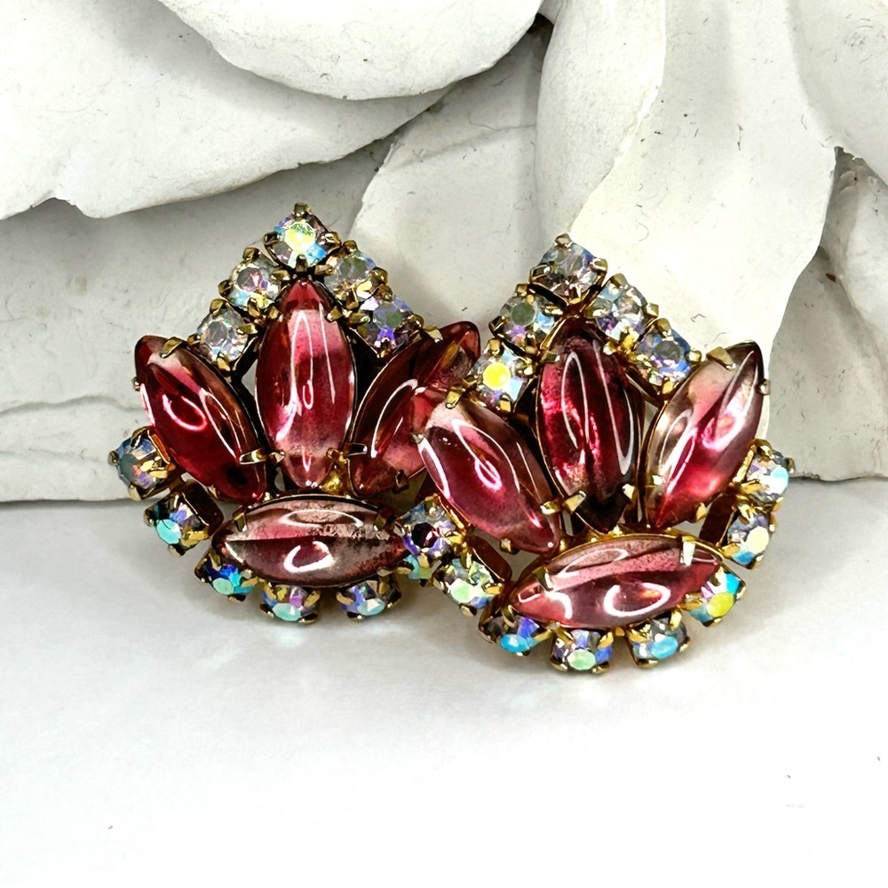 Vintage 1950’s Aurora Borealis Clip On Earrings